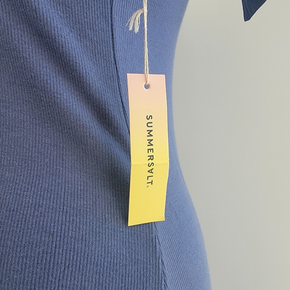 Summersalt Poplin Ribbed Tie Shoulder Blue Maxi Dress Size Large Minimalist - Picture 8 of 13